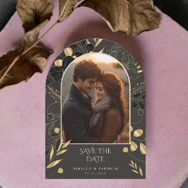 Invitación Lujoso Floral dorada Dos Arcos Foto Guardar La Fec