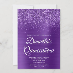 Invitación Lujoso Foil Morado Real Quinceañera