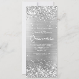 Invitación Lujoso Foil Plateado Brillante 15 Quinceañera