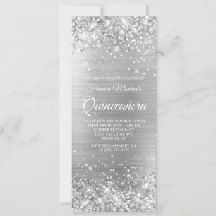 Invitación Lujoso Foil Plateado Brillante 15 Quinceañera