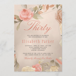 Invitación Lujoso Glam Peach Gold Floral 30 cumpleaños Fiesta