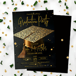 Invitación Lujoso Golden Glitz Cap Graduation Party