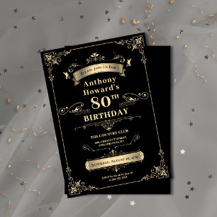 Invitación Lujoso hito de lujo negro y dorado cumpleaños