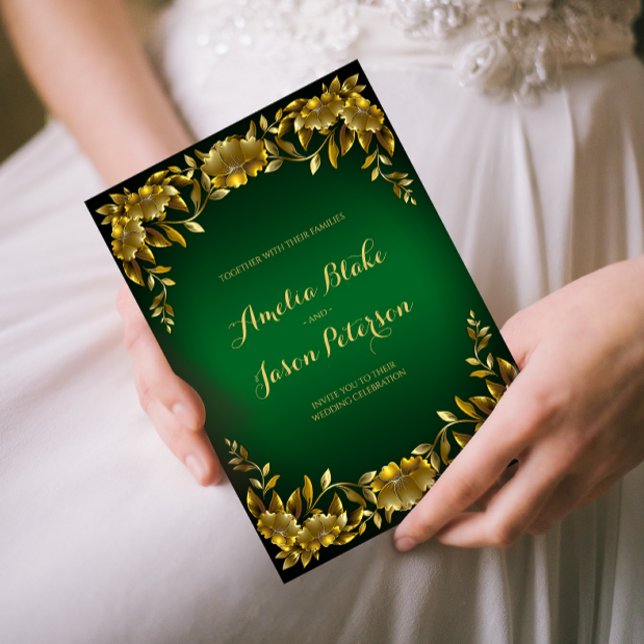 Invitación Lujoso marco de oro regal sobre Boda verde (Subido por el creador)