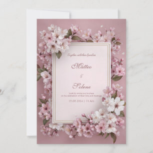 Invitación Lujoso Marco Dorado Rubor Flor de Cerezo Boda