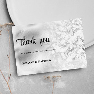 Invitación Lujoso mármol gris blanco plateado Gracias