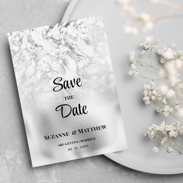 Invitación Lujoso mármol gris blanco plateado Save the Date (Luxurious gray white silver marble Save the Date)