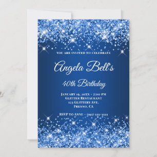 Invitación Lujoso Monograma Ombre Azul Profundo con Brillo