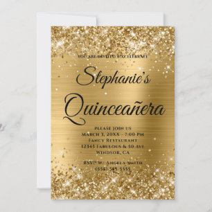 Invitación Lujoso Monograma Quinceañera con Hojas de Oro Bril