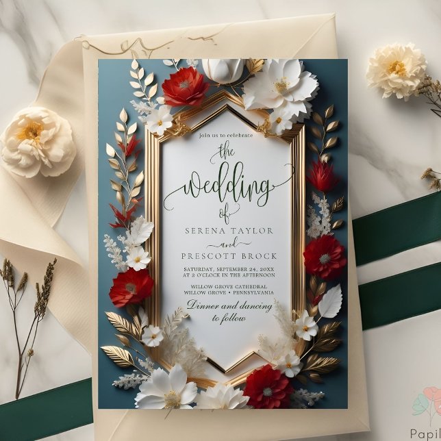 Invitación Lujoso motivo floral con Boda de las hojas doradas (Subido por el creador)