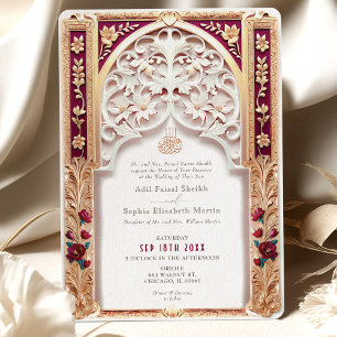Invitación Lujoso oro Borgoña Boda Islámico Arabesque