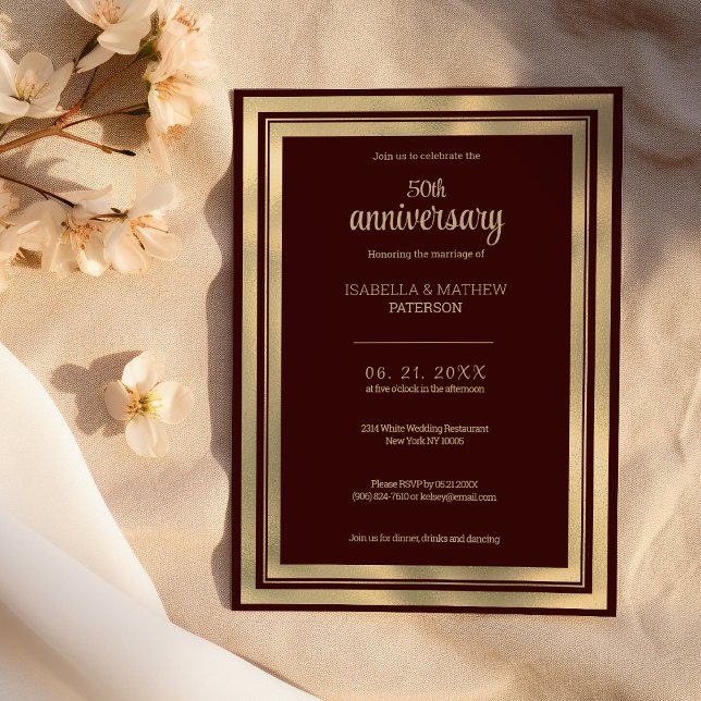 Invitación Lujoso oro burdeos 50° aniversario Boda (Luxury burgundy gold 50th Wedding Anniversary )