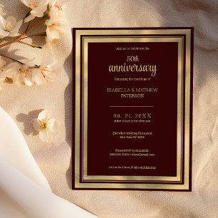 Invitación Lujoso oro burdeos 50° aniversario Boda