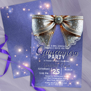 Invitación Lujoso Oro de Plata Ornate en la Quinceañera Púrpu