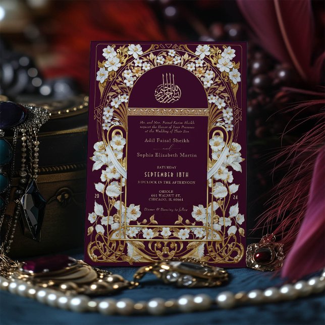 Invitación Lujoso Plum Borgoña y Boda Islámico de Oro (Subido por el creador)