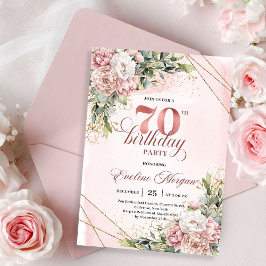 Invitación Lujoso Polvo Rosa Floral Verdor Cumpleaños 70