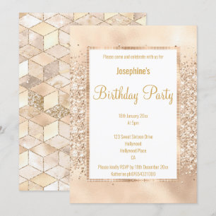 INVITACIÓN LUJOSO PURPURINA GEO CHAMPAGNE & GOLD INVITATION