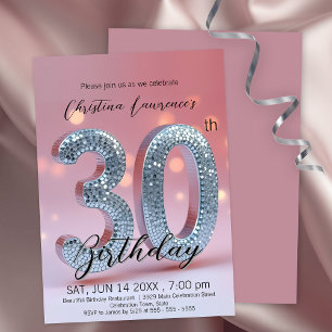 Invitación Lujoso Purpurina Rosado Celebración de cumpleaños 