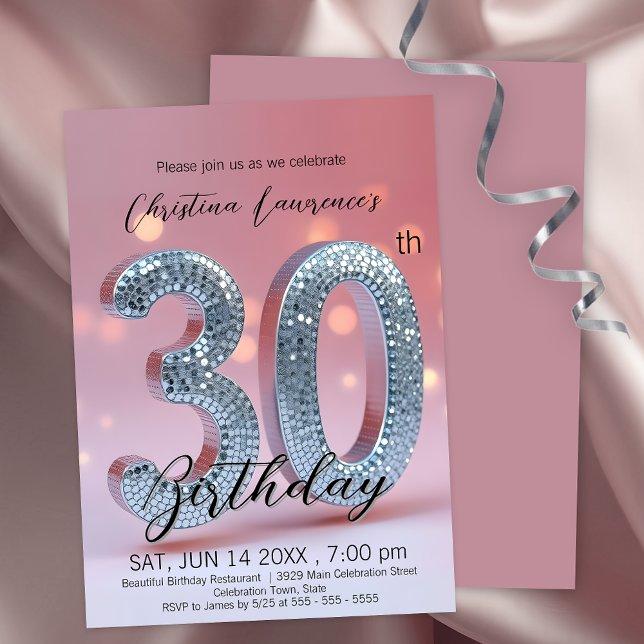 Invitación Lujoso Purpurina Rosado Celebración de cumpleaños  (Subido por el creador)