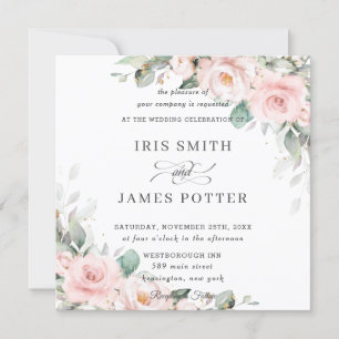 Invitación Lujoso Rubor Pink Floral Greenery Boda Square