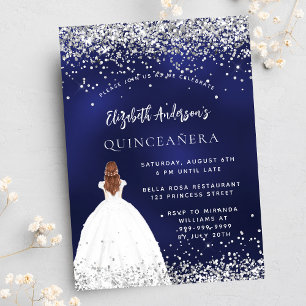 Invitación Lujoso vestido de plata azul marino Quinceanera