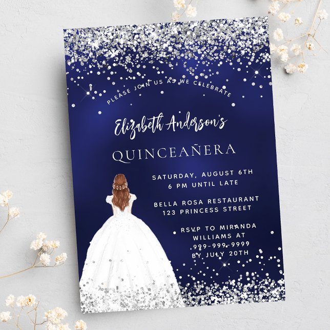Invitación Lujoso vestido de plata azul marino Quinceanera (Subido por el creador)