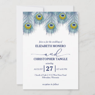 Invitación Lujoso y elegante Peacock Feather Boda