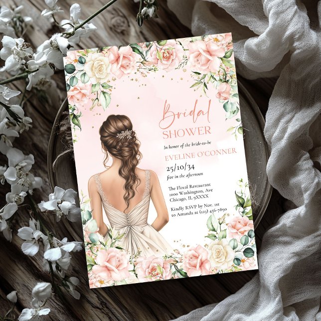 Invitación Lujosos eucaliptos de ramo y rosas crema (Lavish bouquet blush and cream roses eucalyptus bridal shower invitation)