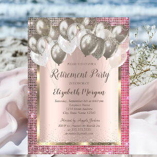 Invitación Lujosos globos con lentejuelas rosa jubilación  