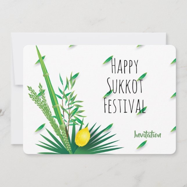 Invitación Lulav y Etrog de acuarela Feliz Sukkot (Anverso)