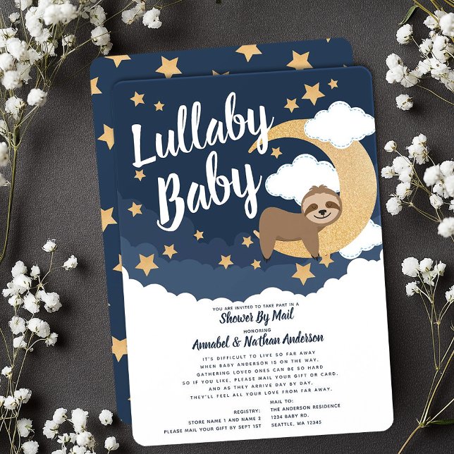 Invitación Lullaby Baby Sloth Moon Baby Shower Por Correo (Subido por el creador)