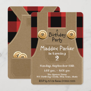 Invitación Lumber Jack Overalls Birday Party