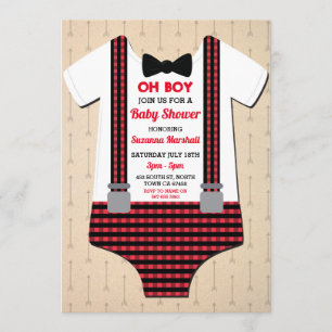 Invitación Lumberjack Baby Shower Oh Boy Red Check