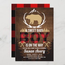 Invitación Lumberjack Baby Shower Wood Plaid