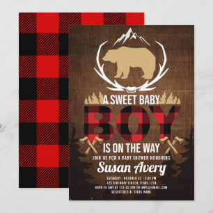 Invitación Lumberjack Baby Shower Wood Plaid
