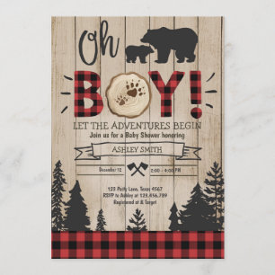 Invitación Lumberjack Baby Shower Woodland Bear Cub