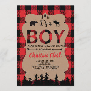 Invitación Lumberjack Bear Flannel Boy Baby Shower