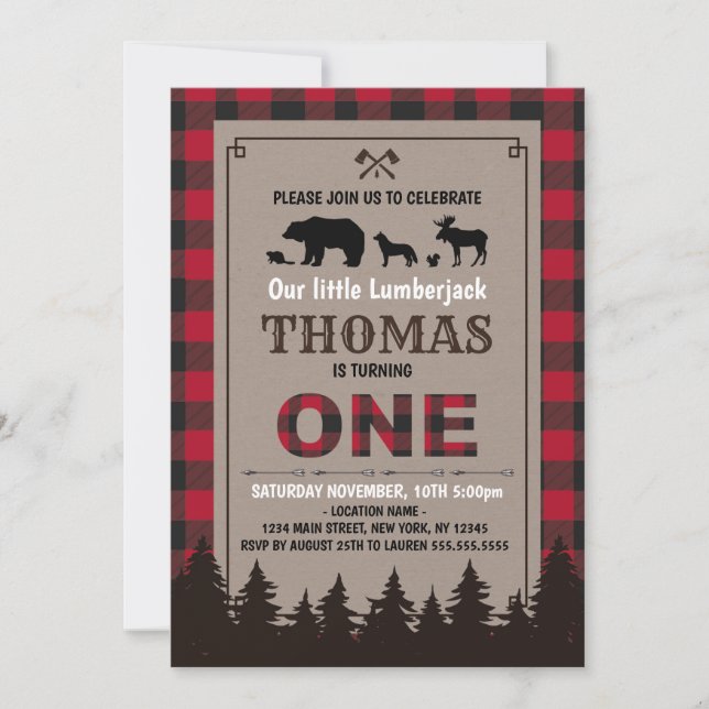Invitación Lumberjack birthday invitation flannel (Anverso)
