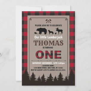 Invitación Lumberjack birthday invitation flannel
