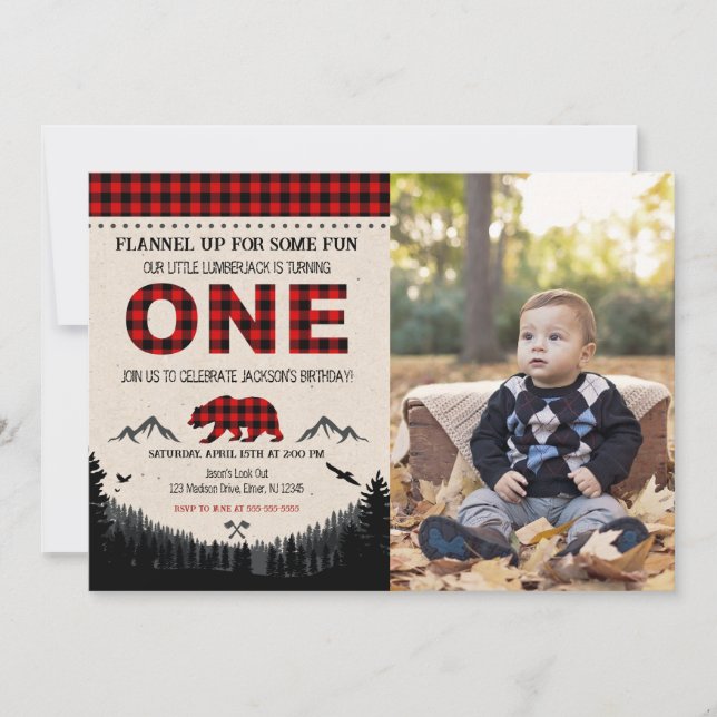 Invitación Lumberjack Birthday Invitation Woodland Birthday (Anverso)