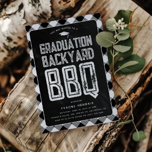Invitación Lumberjack Black Plaid BBQ Graduation Party