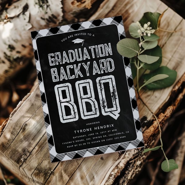 Invitación Lumberjack Black Plaid BBQ Graduation Party (Subido por el creador)