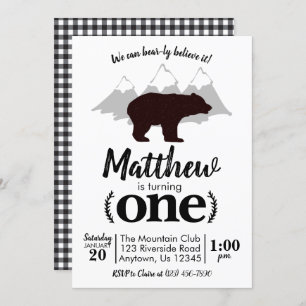 Invitación Lumberjack Boy Bear Primer Cumpleaños