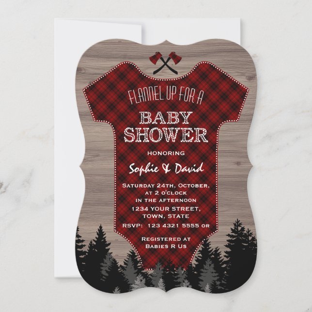 Invitación Lumberjack Búfalo Bebé demanda viejo Baby Shower (Anverso)