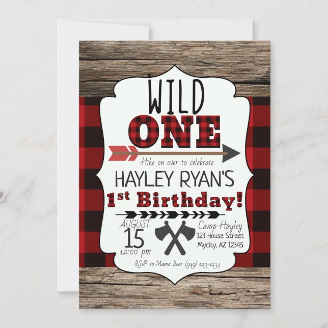 Invitación Lumberjack Búfalo Plaid Wild One 1er cumpleaños (Anverso)