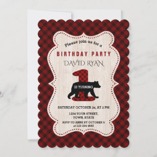 Invitación Lumberjack Búfalo Rojo Cumpleaños UNO