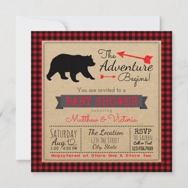 Invitación Lumberjack Buffalo Plaid Boys Baby Shower (Anverso)