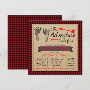 Invitación Lumberjack Buffalo Plaid Boys Fiesta de bebé bohem