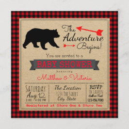 Invitación Lumberjack Buffalo Plaid Boys Oso Fiesta de Bienve