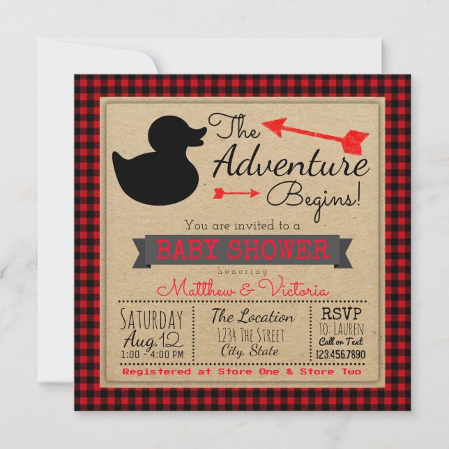 Invitación Lumberjack Buffalo Plaid Boys Pato Baby Shower (Anverso)